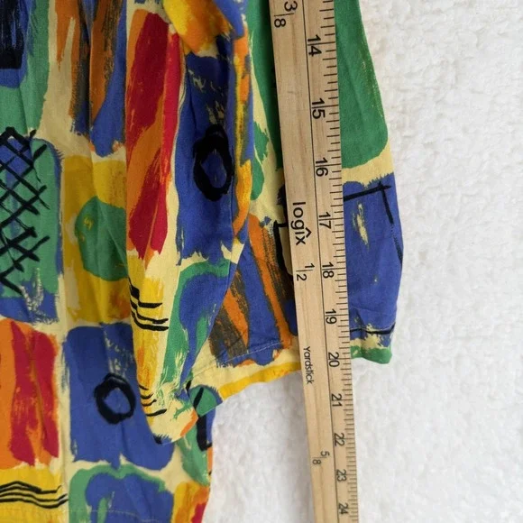 VTG United Colors Of Benetton Shirt Womens 4 Multicolor Geometric Button Up - Picture 6 of 7